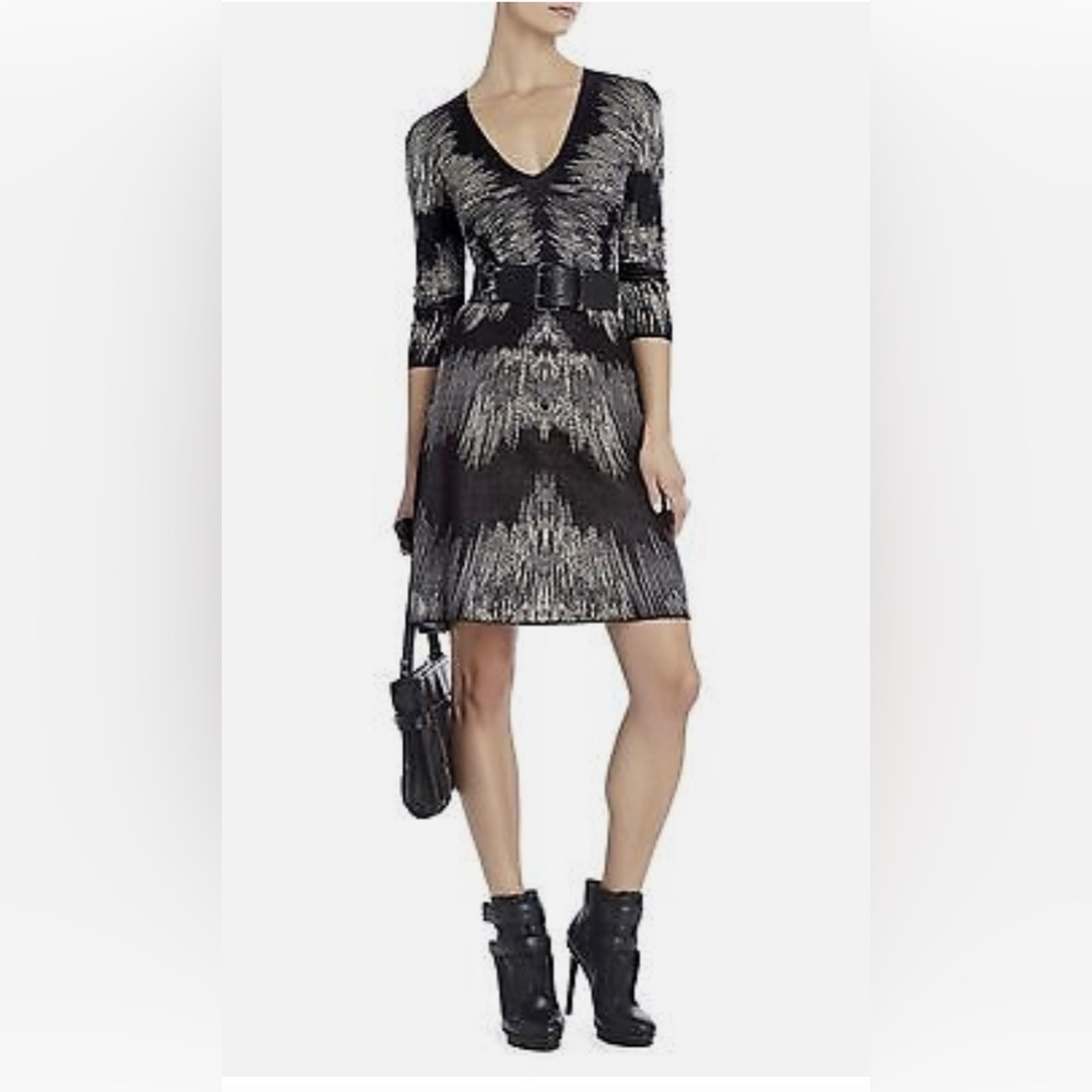 BCBGMAXAZRIA Electric Strokes A Line Jacquard Dress - Picture 3 of 7